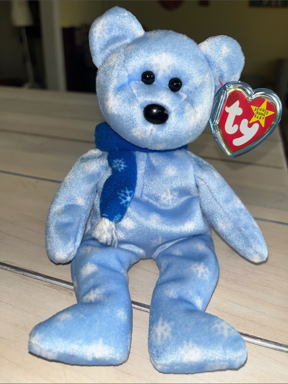 Ty 1999 Holiday Teddy - Blue Snowflake Bear Beanie Baby with Scarf